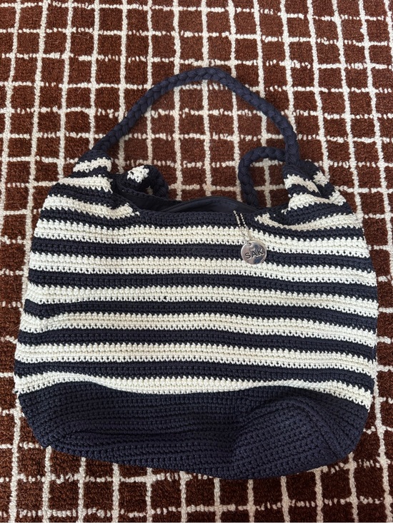 The Sak Handbags - The Sak Navy White Striped Crochet Shoulder Bag